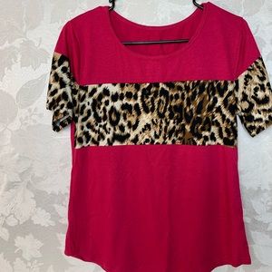 Women Hot Pink Leopard Print Shirt Sz S